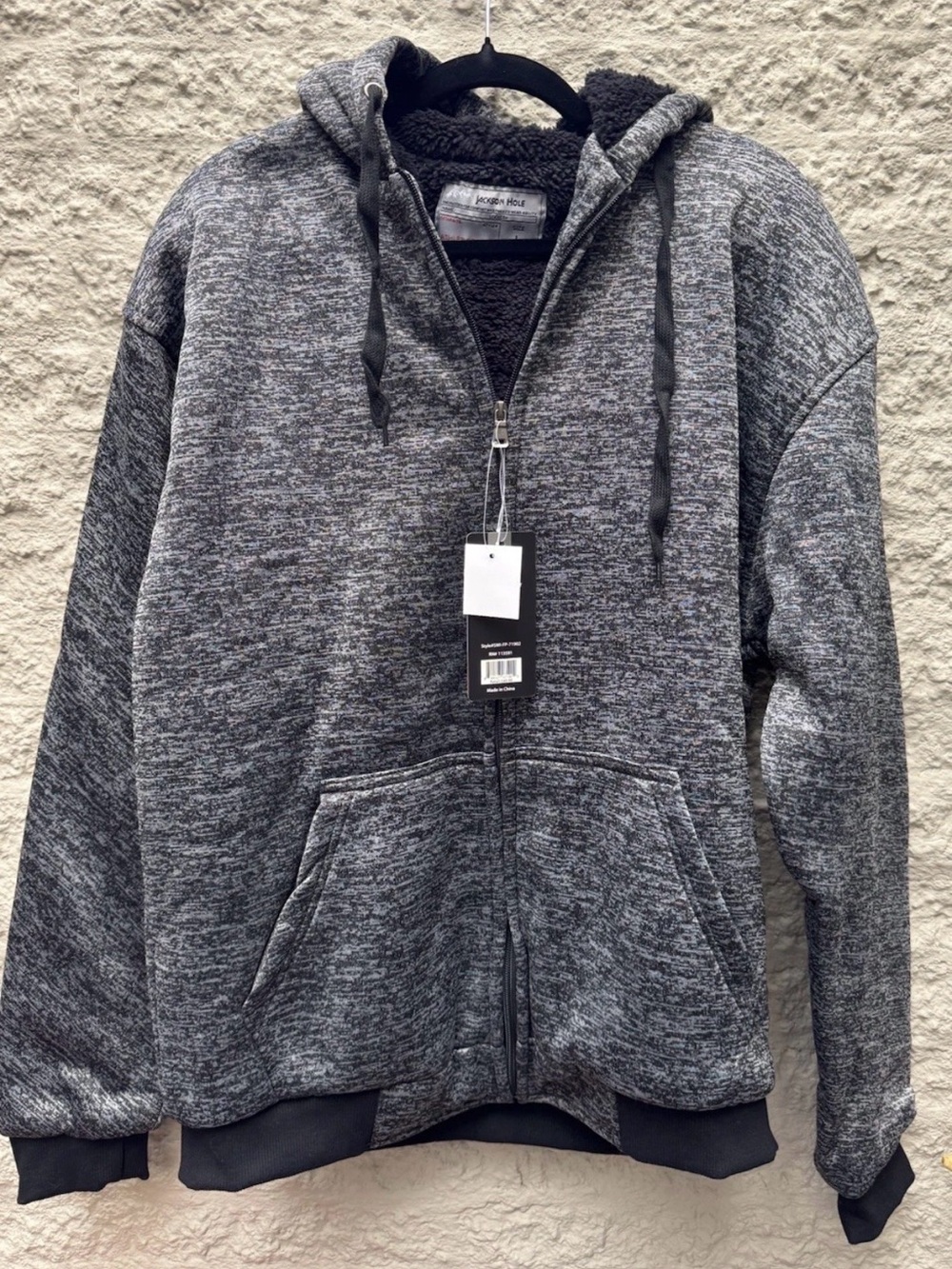 NWT Jackson Hole Gray Sherpa Lined Hooded Jacket Men’s Large Full Zip Warm